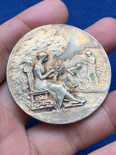 《竞宝斋》第463-465场 周日，周一，周二，3场连拍 （全场包邮）欢迎送拍 - 1904法国阿列省园艺协会镀金大银章 菱形野猪头银标 49.2克 46.5mm