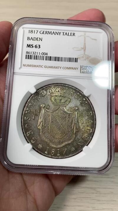 万国钱币拍卖第060期（万国六十期纪念大拍） NGC MS63 1817年德国巴登-杜拉赫大公国卡尔·路德维希·弗里德里希皇冠大泰勒 NGC唯一冠军分 第二名55分 断崖式领先型神品 原味德国倒影老包浆 顶级收藏品质