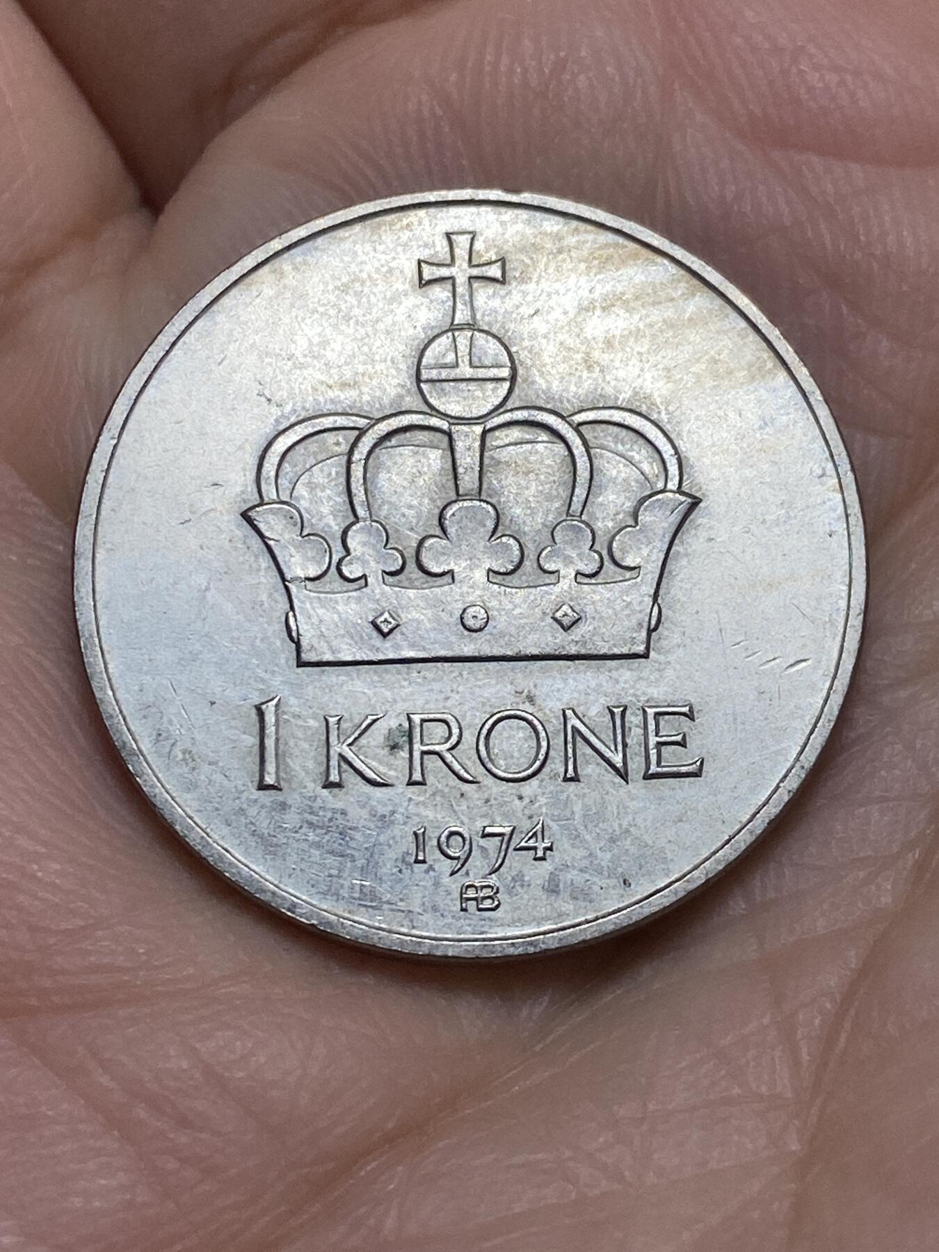 2026年第十七场(总第一百八十六场）外国好品散币场(免佣金) 挪威🇳🇴1974年1克朗(奥拉夫五世第二版，首发年，AB标)