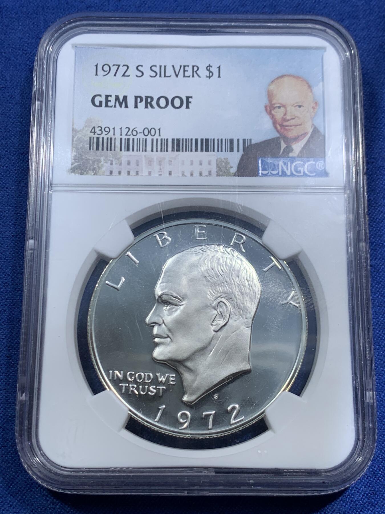 《竞宝斋》第463-465场 周日，周一，周二，3场连拍 （全场包邮）欢迎送拍 NGC GEM PROOF 美国 1972年 艾森豪威尔银币 精制镜面与霜面对比极佳