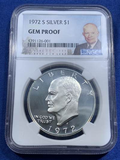 《竞宝斋》第463-465场 周日，周一，周二，3场连拍 （全场包邮）欢迎送拍 - NGC GEM PROOF 美国 1972年 艾森豪威尔银币 精制镜面与霜面对比极佳