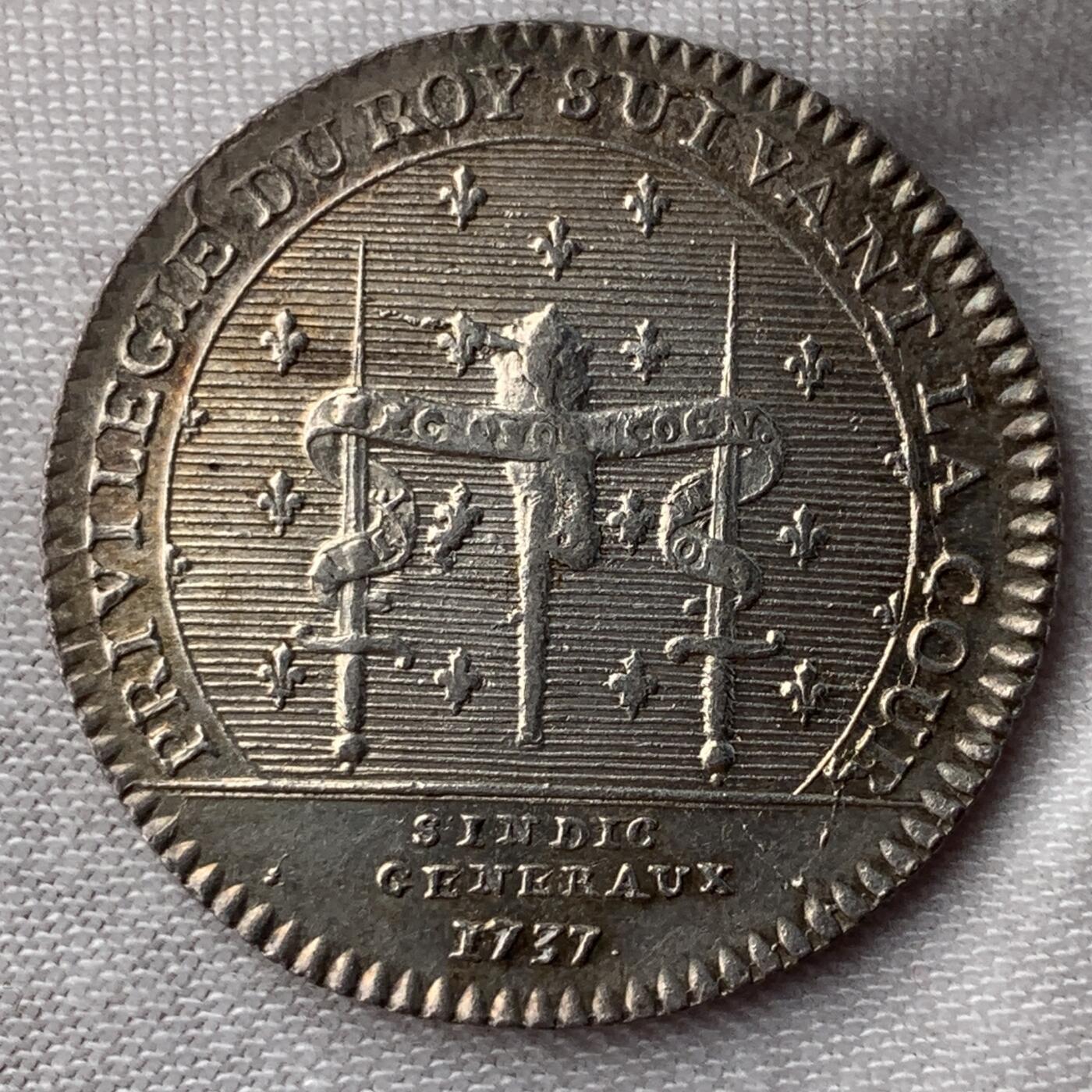 掌中浮雕-藏着的欧洲第052场 1737年法国路易十五银质代币，28.1mm，7.12g