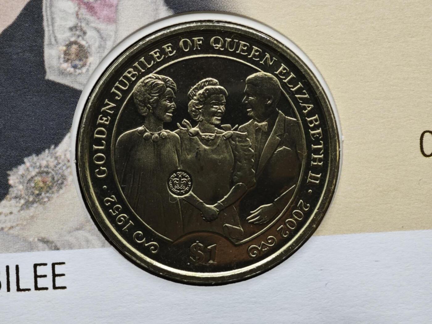 【淘币小摊】限时拍第八百六十二拍  克朗币邮币封场  满百包邮可预留两周  周一统一发货  英属维尔京2002年女王登基金禧1元纪念币邮币封