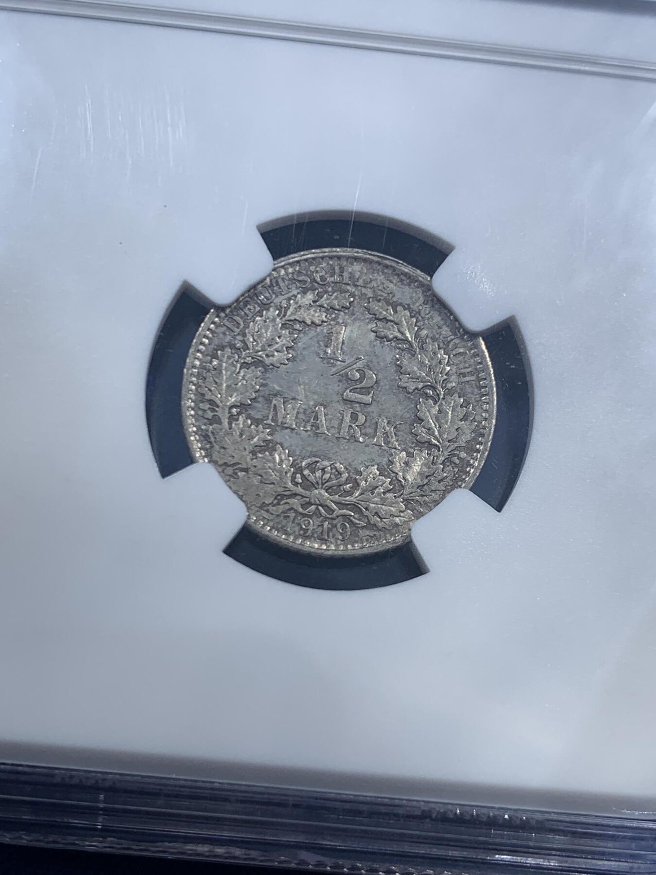 《竞宝斋》第463-465场 周日，周一，周二，3场连拍 （全场包邮）欢迎送拍 NGC MS64 德国1919年威廉二世1/2马克银币 末年高分好品 帝国马克的绝唱 值得收藏