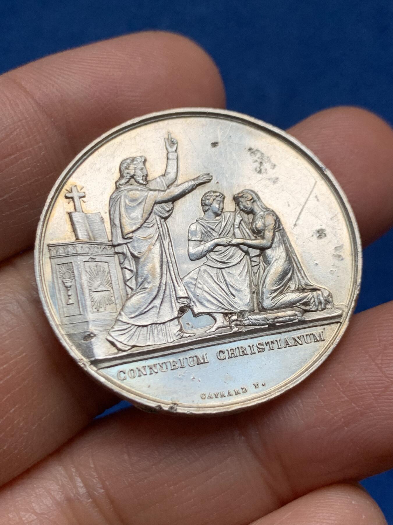 《竞宝斋》第463-465场 周日，周一，周二，3场连拍 （全场包邮）欢迎送拍 1864年法国婚礼纪念银章 33.2mm 15.4g 蜜蜂银标