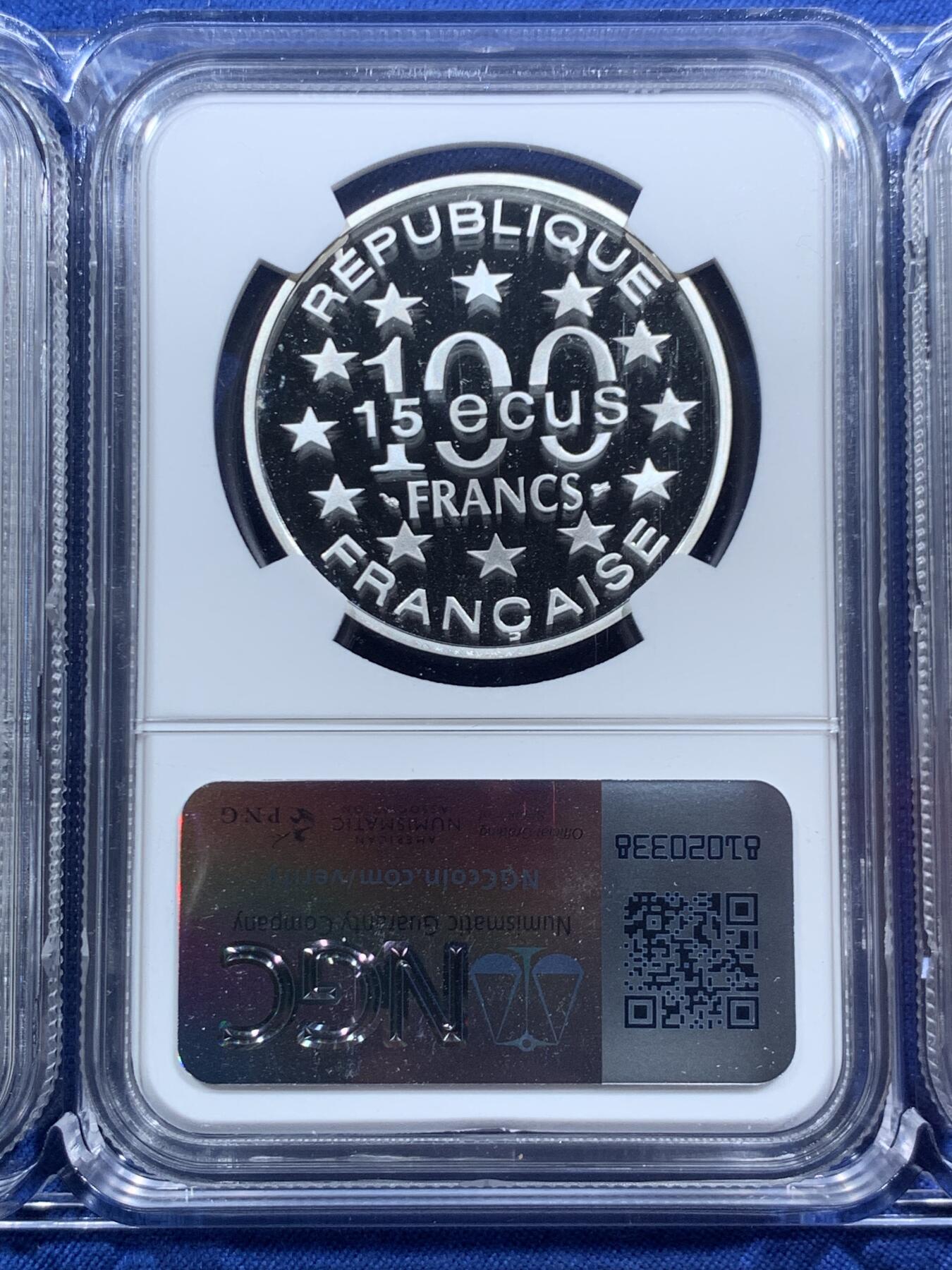 《竞宝斋》第463-465场 周日，周一，周二，3场连拍 （全场包邮）欢迎送拍 三枚一组 NGC PF69UC 法国老币欧洲经典景点系列-瑞典赫尔辛基、希腊帕特农神庙、西班牙阿尔罕布拉宫100法郎精制纪念银币（900银，克重22.2克，镌刻在银币上的永恒记忆，虽然已经历经40年的岁月打磨，但银币依然历久弥新！）