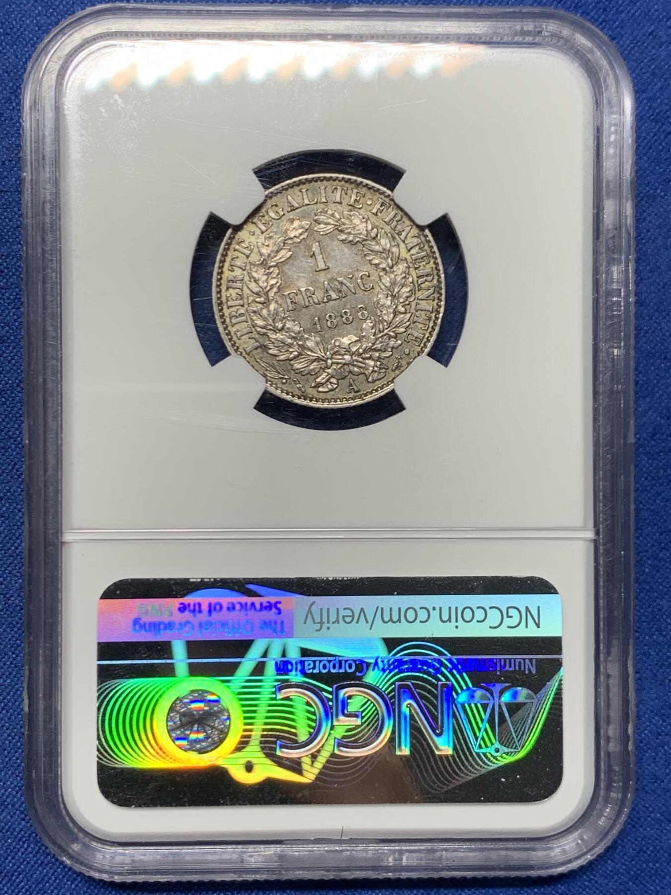 《竞宝斋》第463-465场 周日，周一，周二，3场连拍 （全场包邮）欢迎送拍 NGC AU58 法国1888年谷物女神1法郎银币 深包浆