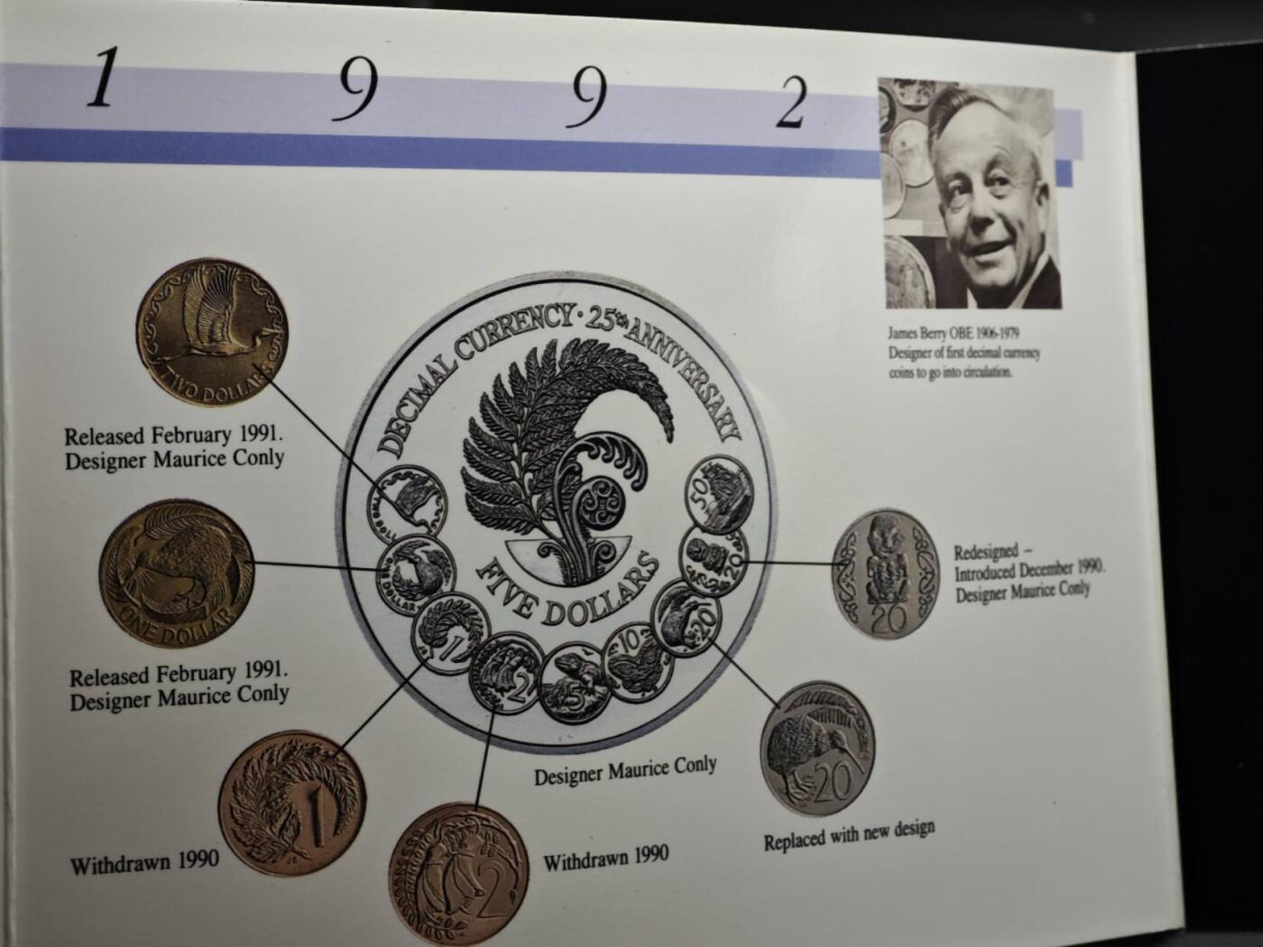 【淘币小摊】限时拍第八百六十二拍  克朗币邮币封场  满百包邮可预留两周  周一统一发货  新西兰1992年货币25周年纪念1元纪念币卡册