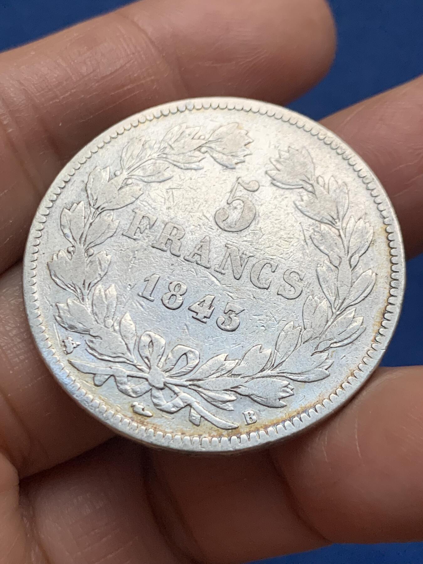 《竞宝斋》第463-465场 周日，周一，周二，3场连拍 （全场包邮）欢迎送拍 法国1843年菲利普5法郎银币 24.5克