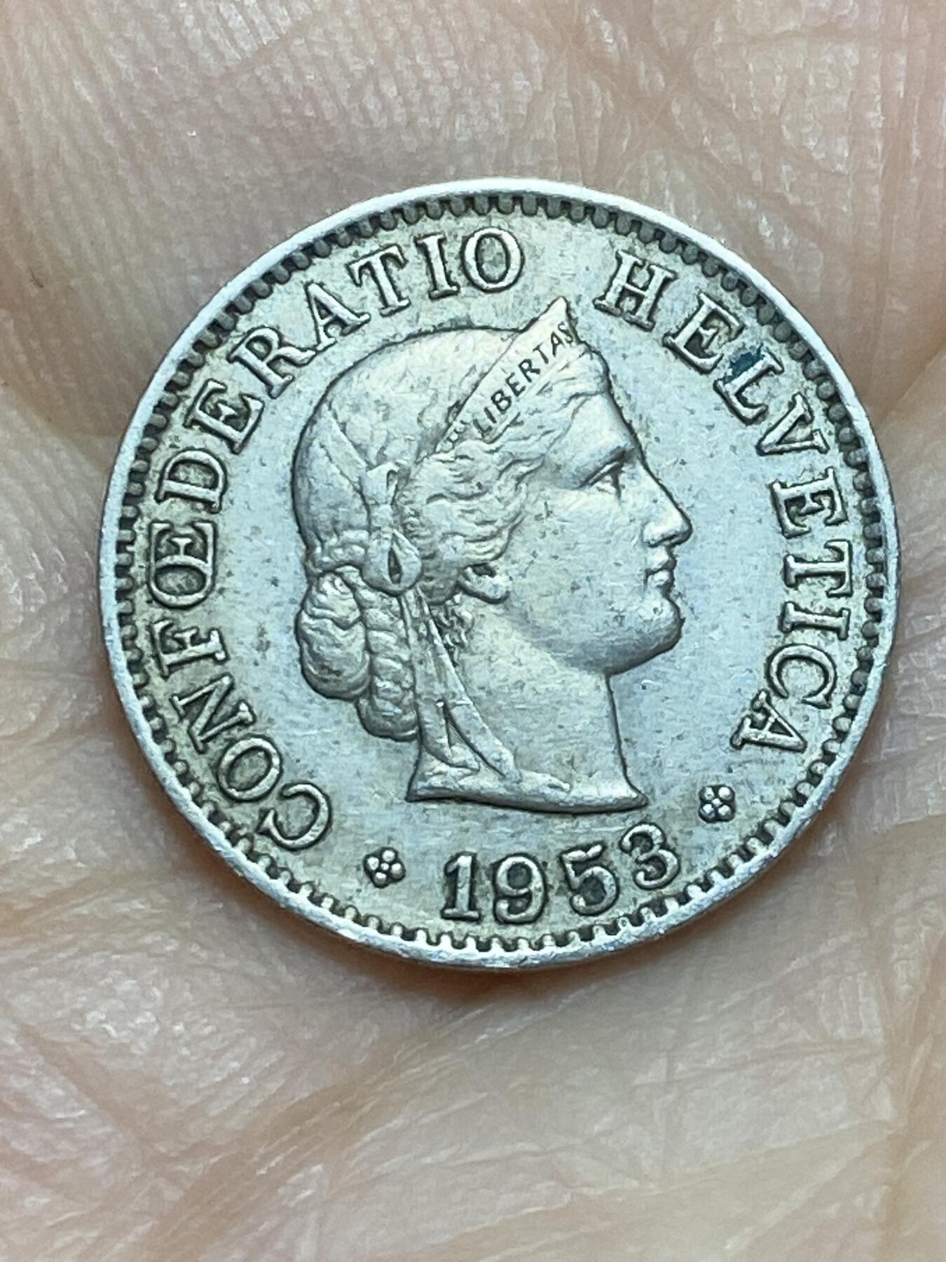 2026年第十七场(总第一百八十六场）外国好品散币场(免佣金) 瑞士🇨🇭1953年5拉彭(第二版，B标伯尔尼造)