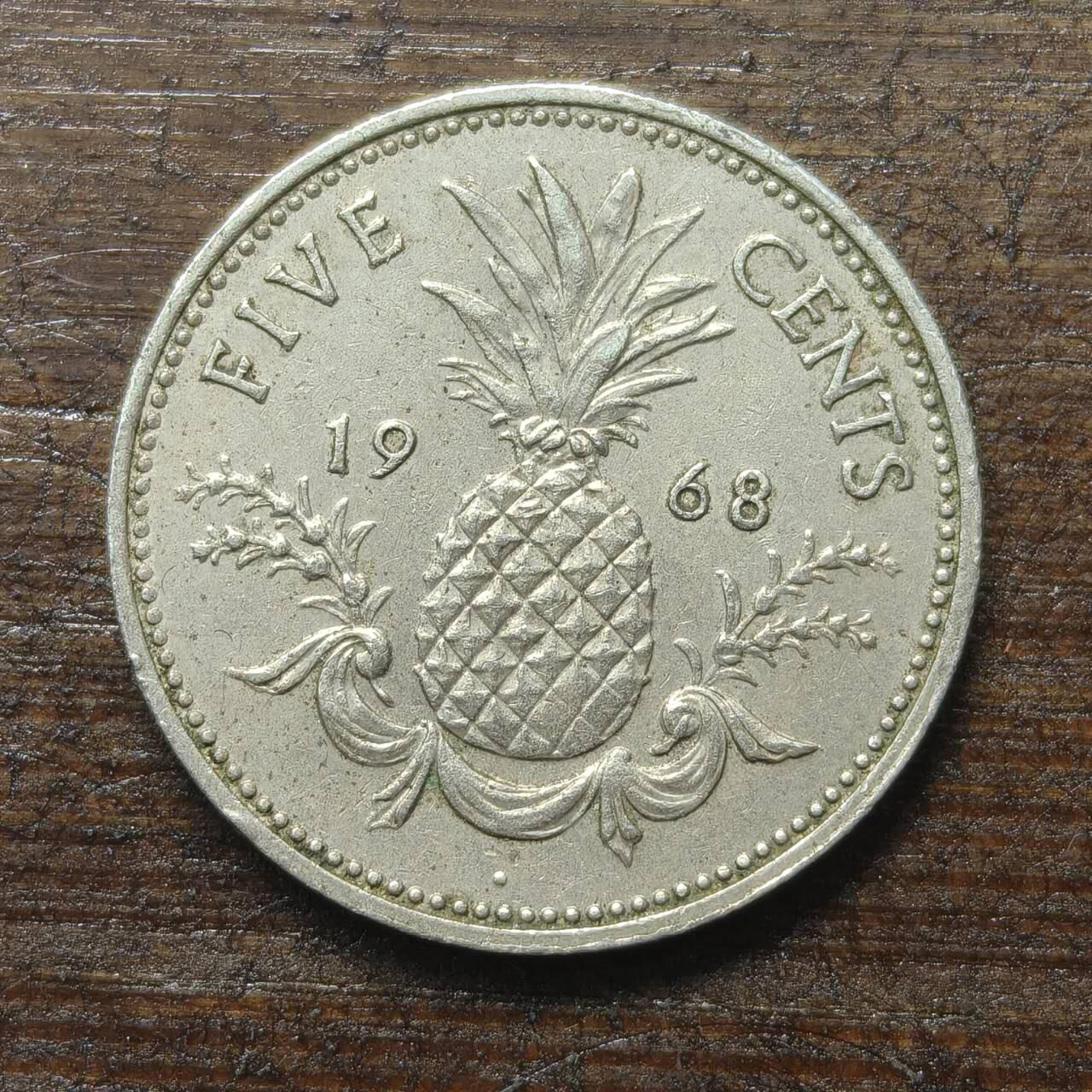 【铜匠收藏】★第143★散币专场 不寄存，30包邮。不满30元，支付5元运费。《接受代拍 代送NGC评级》 47【无寄存】巴哈马 1968年 5分 伊丽莎白二世 菠萝凤梨