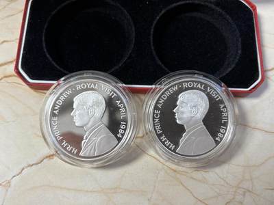 第190期拍卖 - 圣赫勒拿和阿森松1984年皇室访问精制纪念银币一对，，925银，28.28克*2，发行5000枚