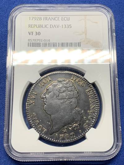 《竞宝斋》第463-465场 周日，周一，周二，3场连拍 （全场包邮）欢迎送拍 - NGC VF30 法国1792B路易十六天使埃居 通体黑金彩包浆 无减重 实物好于分数 难得品相