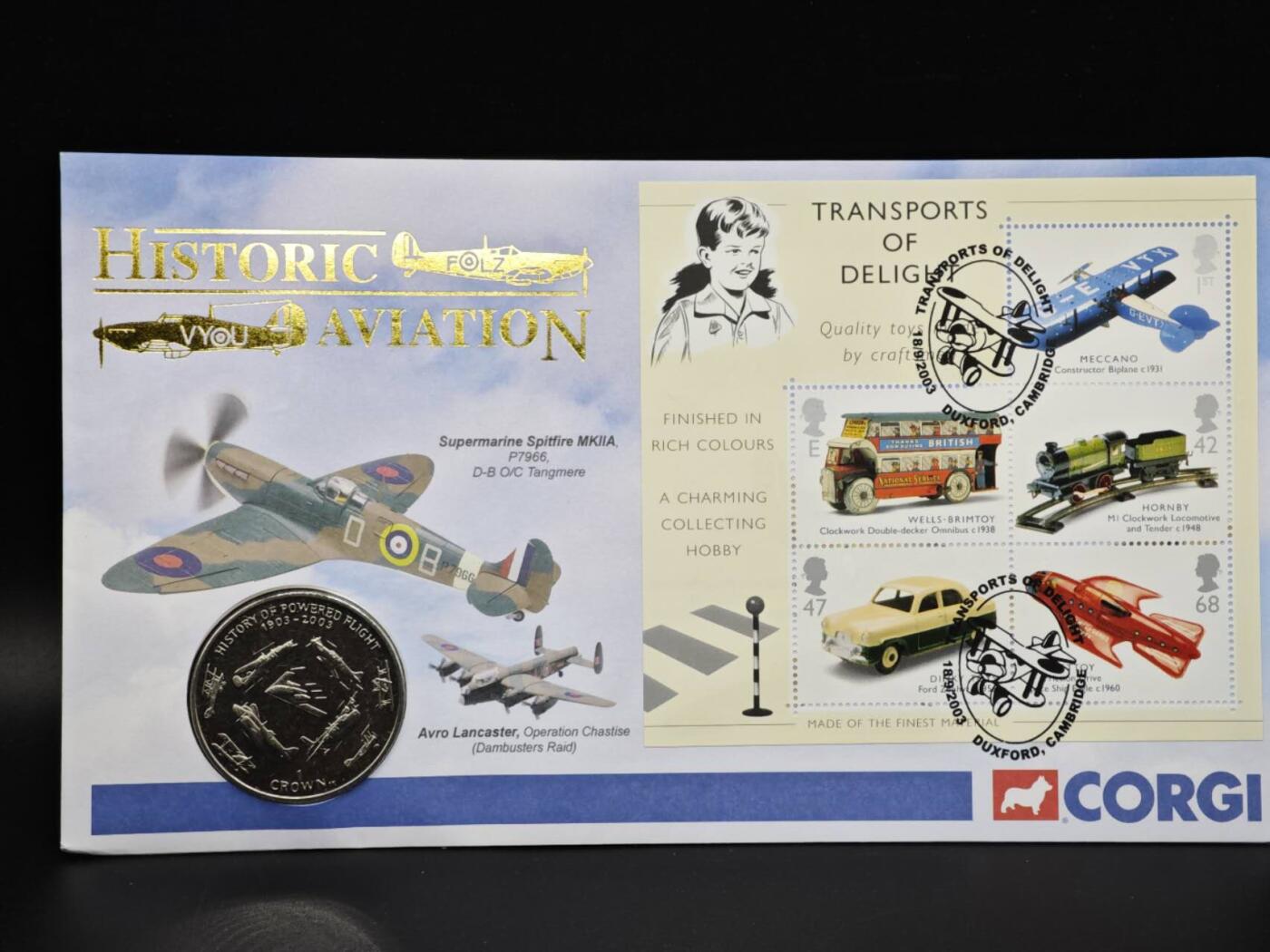 【淘币小摊】限时拍第八百六十二拍  克朗币邮币封场  满百包邮可预留两周  周一统一发货  直布罗陀2003年动力飞行100周年克朗纪念币邮币封