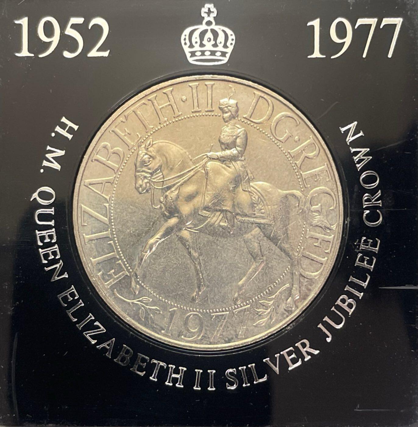 回流0207 盒装 英国1977年伊丽莎白二世登基25周年（银禧）25便士纪念币（克朗型）