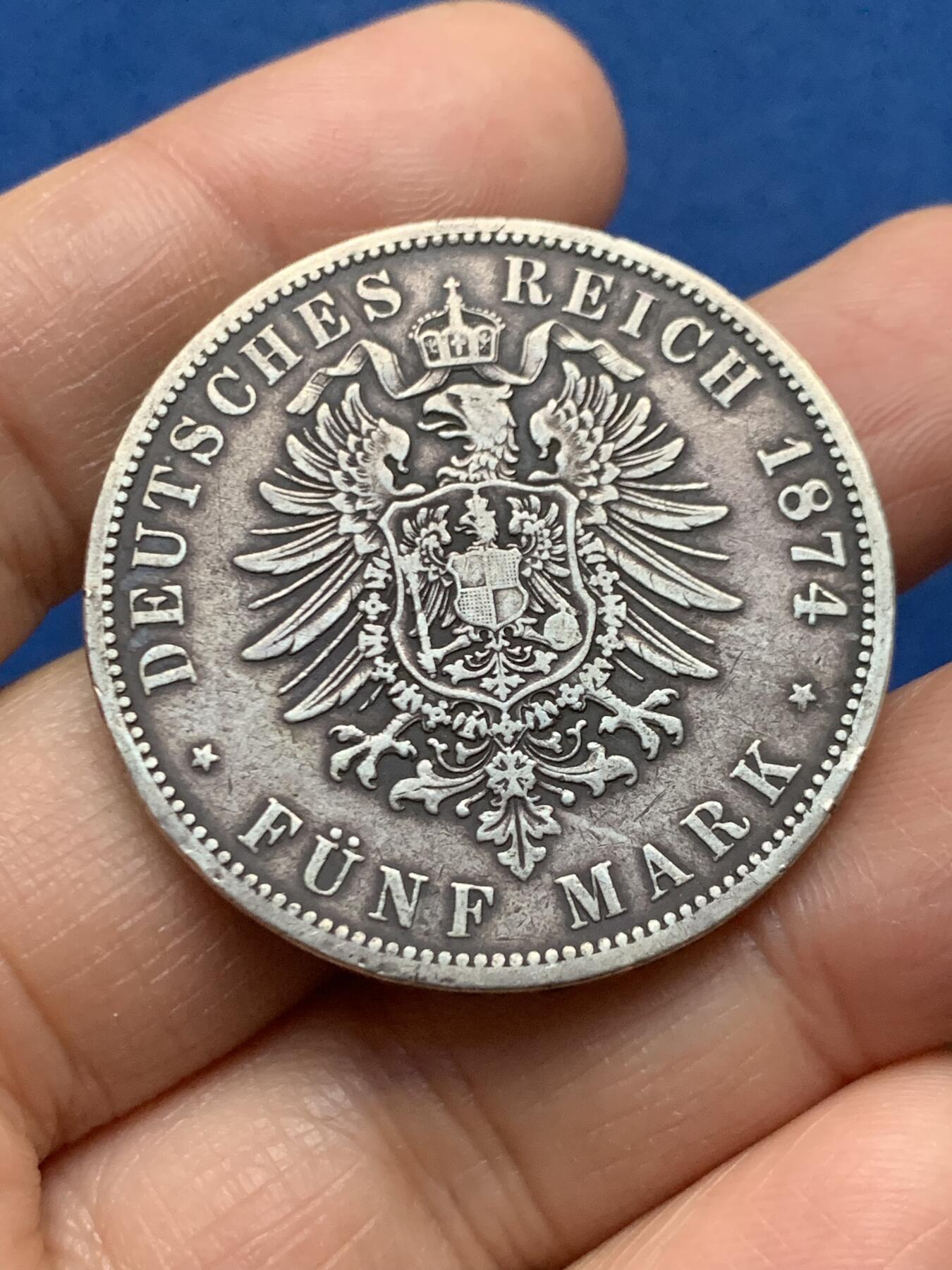 《竞宝斋》第463-465场 周日，周一，周二，3场连拍 （全场包邮）欢迎送拍 德国普鲁士1874年威廉一世短翅鹰5马克银币