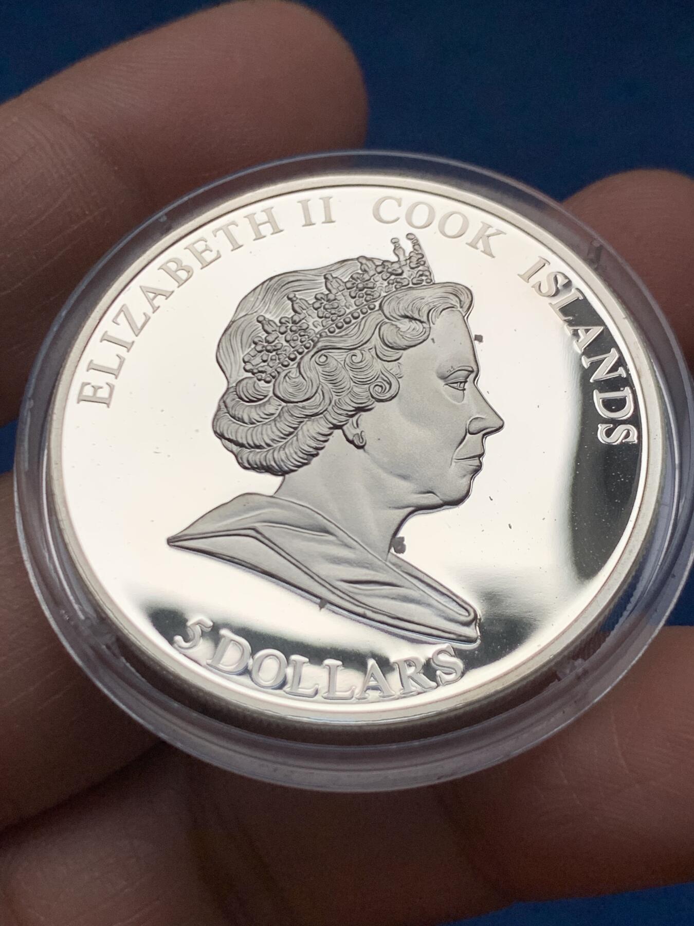 《竞宝斋》第463-465场 周日，周一，周二，3场连拍 （全场包邮）欢迎送拍 库克群岛2008年濒危野生动物-企鹅5元精制银币 925银 24.5克