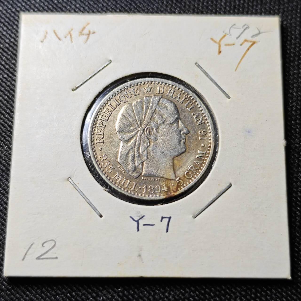 KK钱币收藏小铺  第398期 百期特拍（四拍之二） 2月预留时间 周末发货  1894海地20分银币