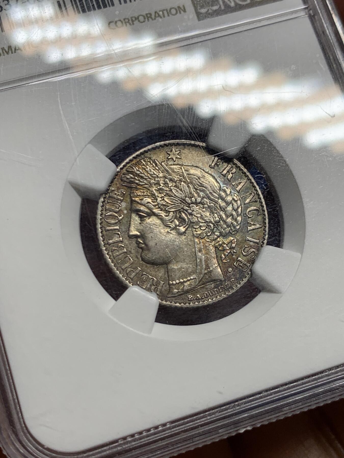 《竞宝斋》第463-465场 周日，周一，周二，3场连拍 （全场包邮）欢迎送拍 NGC AU58 法国1888年谷物女神1法郎银币 深包浆