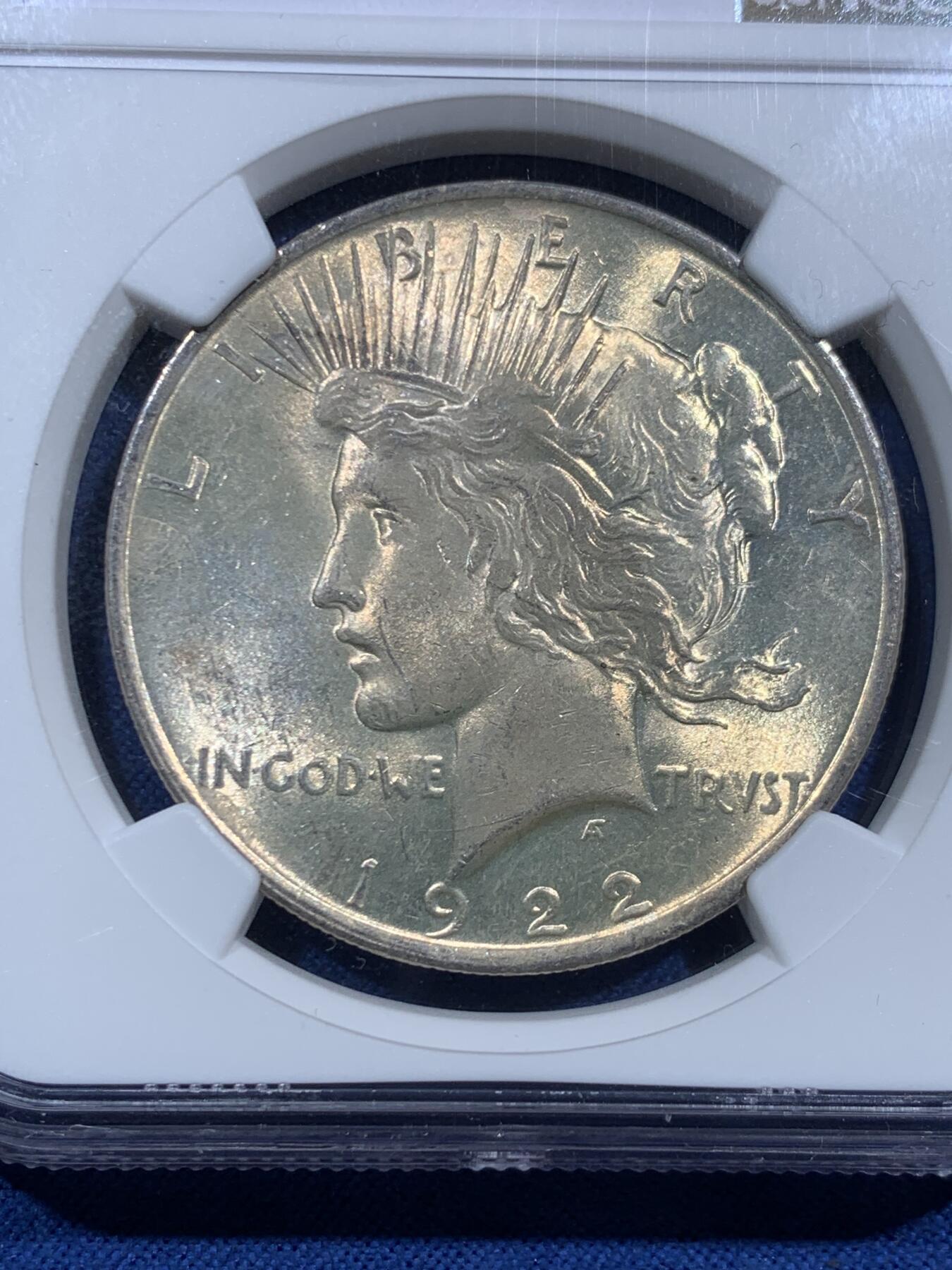 《竞宝斋》第463-465场 周日，周一，周二，3场连拍 （全场包邮）欢迎送拍 NGC MS62 美国1922年和平银币 光度不错