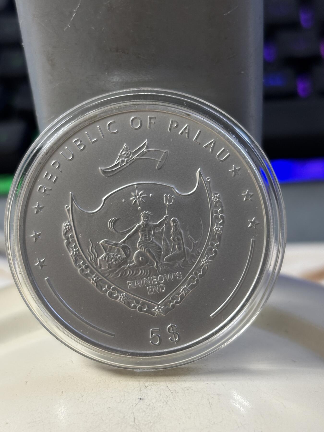 第190期拍卖 获奖帕劳2010年海浪的味道冲浪彩色纪念银币，925银，25克，发行量2500枚，