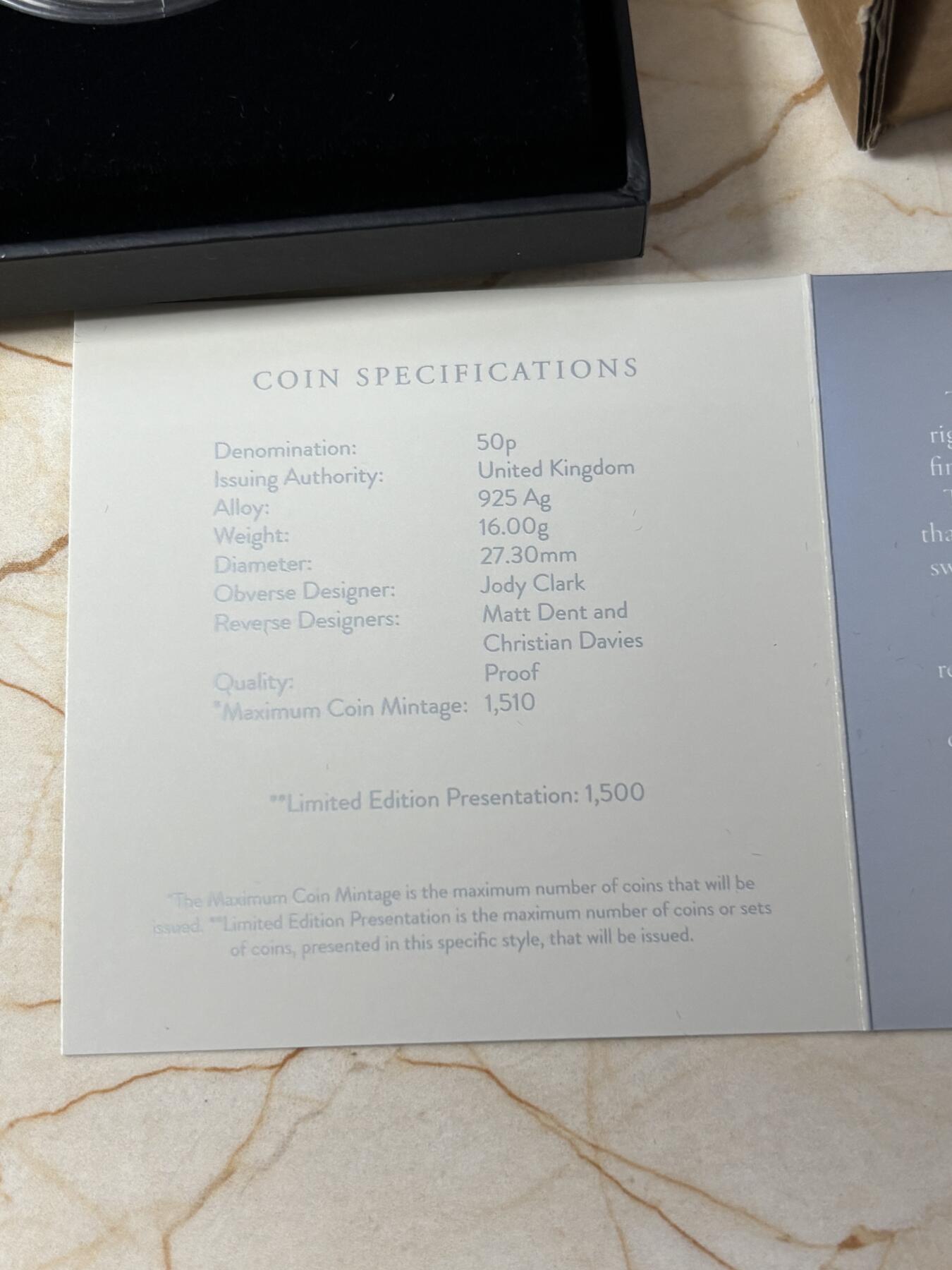 第190期拍卖 英国2022年科学创新系列图灵50便士精制加厚版银币,925银，16克，发行1500枚