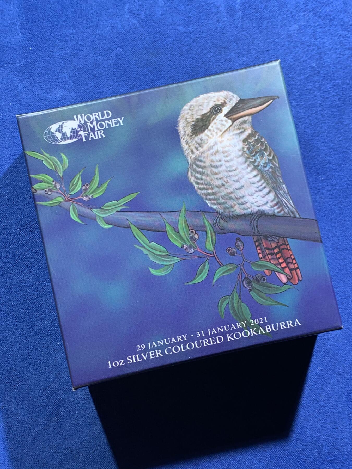 《竞宝斋》第463-465场 周日，周一，周二，3场连拍 （全场包邮）欢迎送拍 澳大利亚2021年1元彩色精制银币 笑翠鸟-柏林钱币展特制 1盎司9999银 发行量：1千5百 盒证全