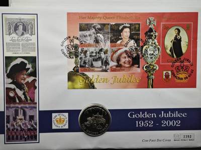 【淘币小摊】限时拍第八百六十二拍  克朗币邮币封场  满百包邮可预留两周  周一统一发货  - 福克兰群岛2002年女王登基金禧50便士纪念币邮币封