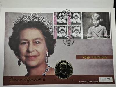 【淘币小摊】限时拍第八百六十二拍  克朗币邮币封场  满百包邮可预留两周  周一统一发货  - 特里斯坦达库尼亚2001年女王75周岁50便士纪念币邮币封