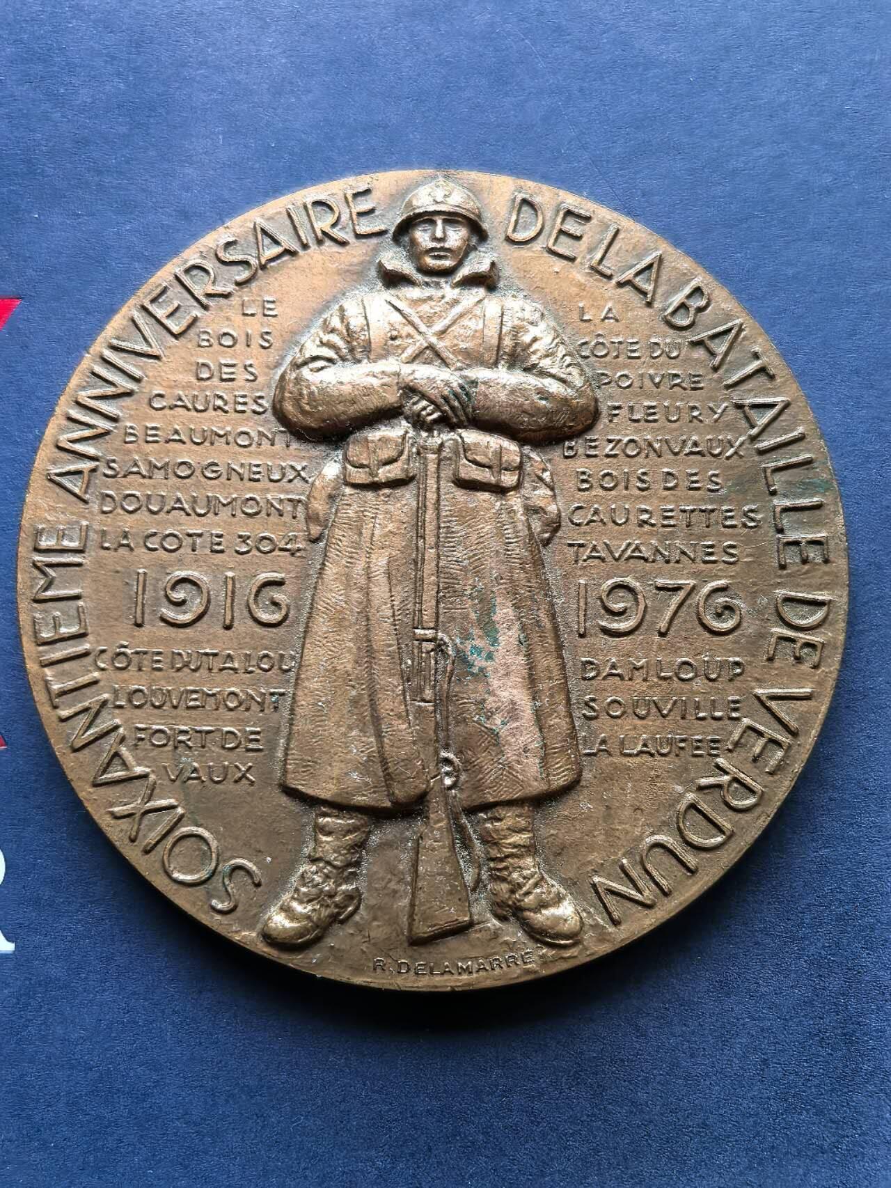 铜章专场 1976年法国铜章，凡尔登战役60周年，直径71mm