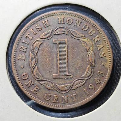 KK钱币收藏小铺  第398期 百期特拍（四拍之二） 2月预留时间 周末发货 -  1943英属洪都拉斯乔六一分铜币