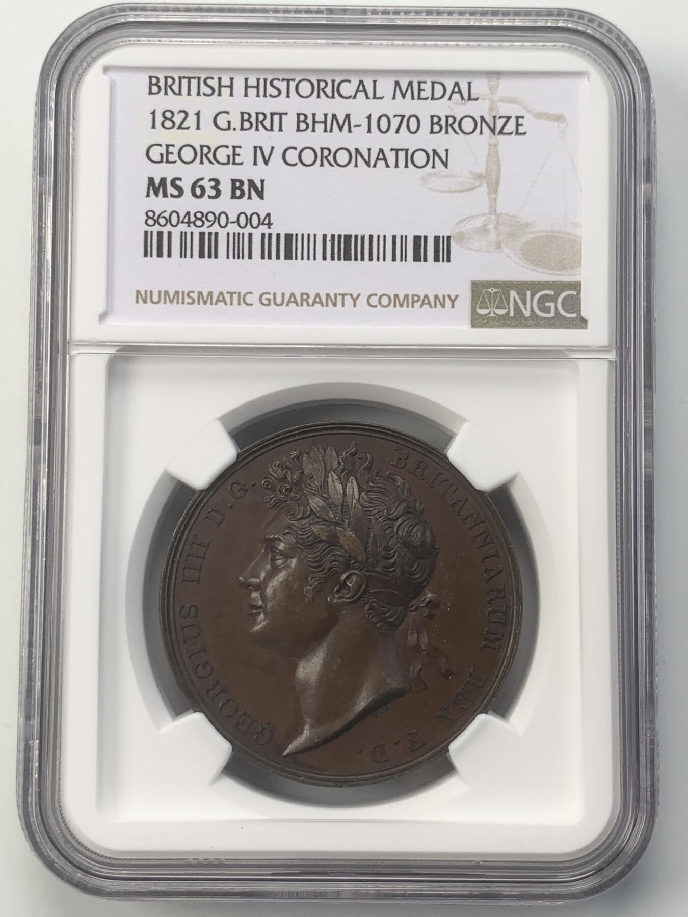 掌中浮雕-藏着的欧洲第052场 NGC MS63 ：1821年英国乔治四世加冕铜章，35mm