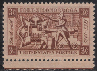 洪涛臻品批发群 精选邮票限时拍卖第1244期  - 1955美国泰孔德罗加城堡200年--艾伦及地图 雕版1全套带边 原胶全品！