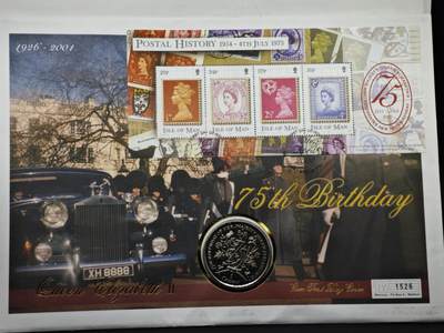 【淘币小摊】限时拍第八百六十二拍  克朗币邮币封场  满百包邮可预留两周  周一统一发货  - 马恩岛2001年女王75周岁克朗纪念币邮币封