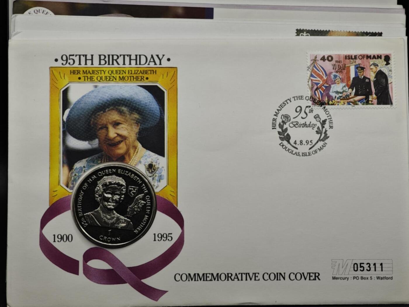 【淘币小摊】限时拍第八百六十二拍  克朗币邮币封场  满百包邮可预留两周  周一统一发货  马恩岛1995年女王母亲克朗纪念币邮币封