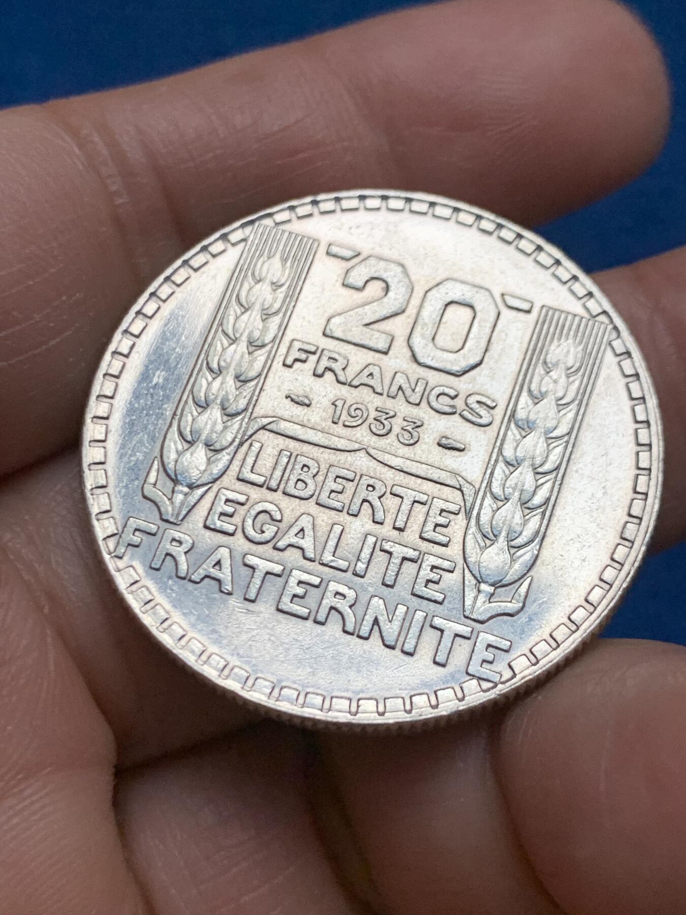 《竞宝斋》第463-465场 周日，周一，周二，3场连拍 （全场包邮）欢迎送拍 法国 1933年 谷物女神20法郎银币 20克 680银