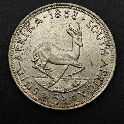 【淘币小摊】实时拍第八百六十一拍   银币套币场   满百包邮可预留二周 每周一统一发货   - 南非1953年伊丽莎白二世5先令银币