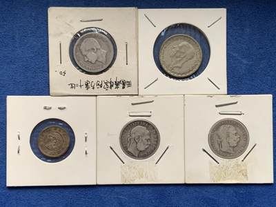 《竞宝斋》第463-465场 周日，周一，周二，3场连拍 （全场包邮）欢迎送拍 - 五枚一组 西班牙50分+瑞典1克朗+日本十钱+匈牙利1克鲁泽两枚