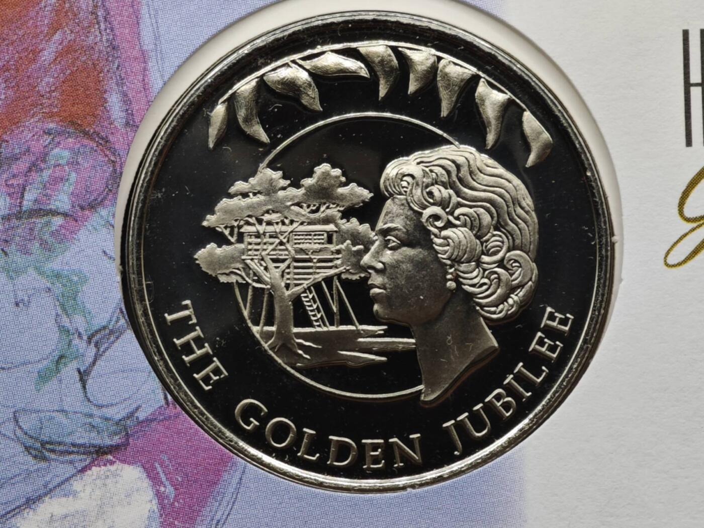 【淘币小摊】限时拍第八百六十二拍  克朗币邮币封场  满百包邮可预留两周  周一统一发货  福克兰群岛2002年女王登基金禧50便士纪念币邮币封