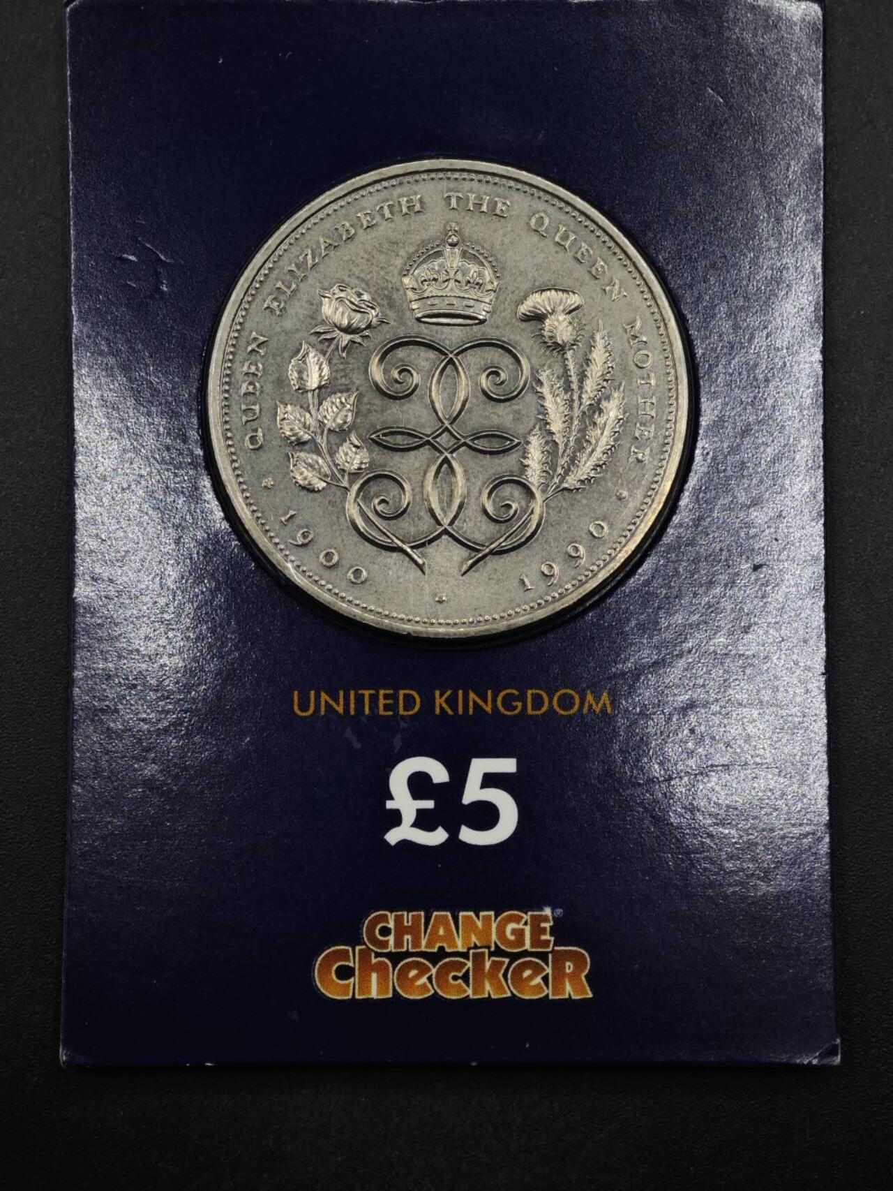 【淘币小摊】限时拍第八百六十二拍  克朗币邮币封场  满百包邮可预留两周  周一统一发货  英国1990年女王母亲5镑纪念币