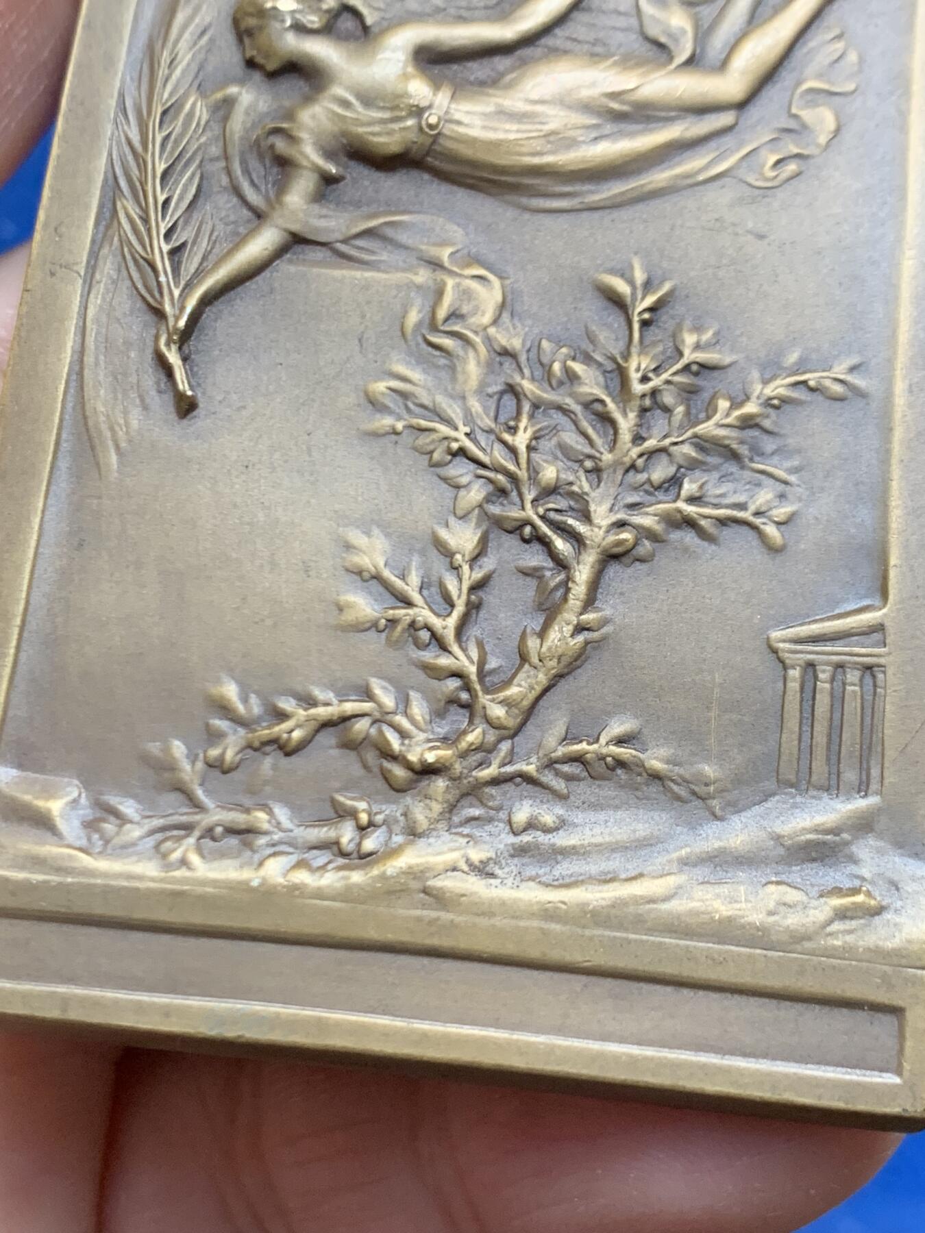 《竞宝斋》第463-465场 周日，周一，周二，3场连拍 （全场包邮）欢迎送拍 1906年希腊奥运会纪念铜章 巴黎造币厂 好品 96.35克 48.5*70mm 三角铜标