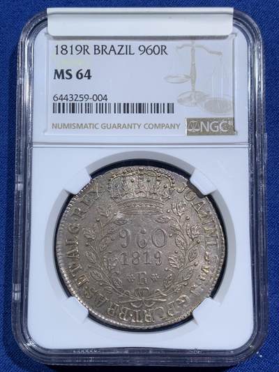 《竞宝斋》第464场 周日，周一，周二，3场连拍 （全场包邮）欢迎送拍 - NGC MS64 葡属巴西1819年R版960R地球大银币