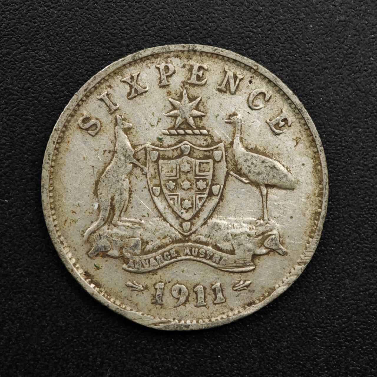 【淘币小摊】实时拍第八百六十三拍   小银币散币场   年前最后一周 之前的预留小年前全部发出 请更换最新收货地址  澳大利亚1911年乔治五世6便士银币