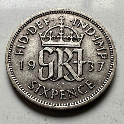 🌹外币初藏🌹🐯2026年第15场  每周二四六晚8️⃣点 接代拍 - 英国1937年6便士银币 2.8克50%银