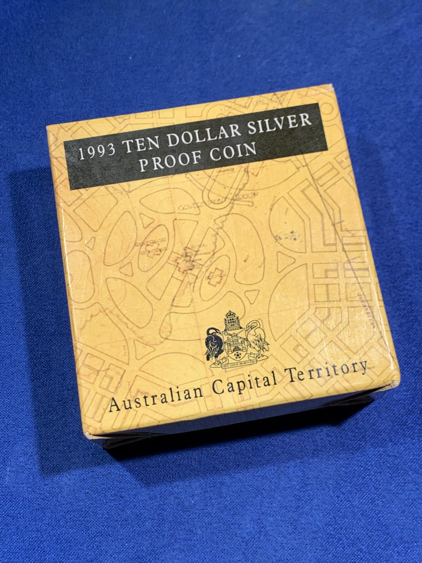 《竞宝斋》第464场 周日，周一，周二，3场连拍 （全场包邮）欢迎送拍 1993年澳大利亚10元精制银币 澳大利亚首都地区 20克925银 发行量：3万 盒证全