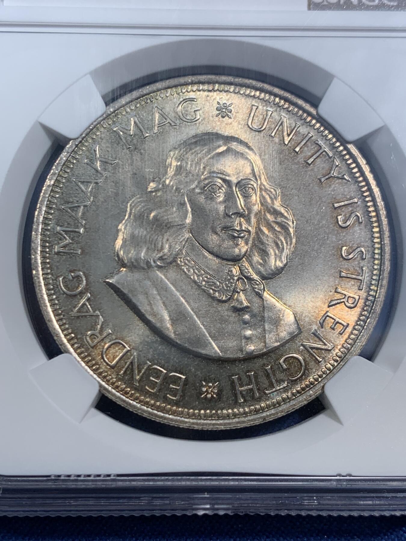 《竞宝斋》第464场 周日，周一，周二，3场连拍 （全场包邮）欢迎送拍 NGC MS65 南非1964年吕贝克跳羚羊50分大银币