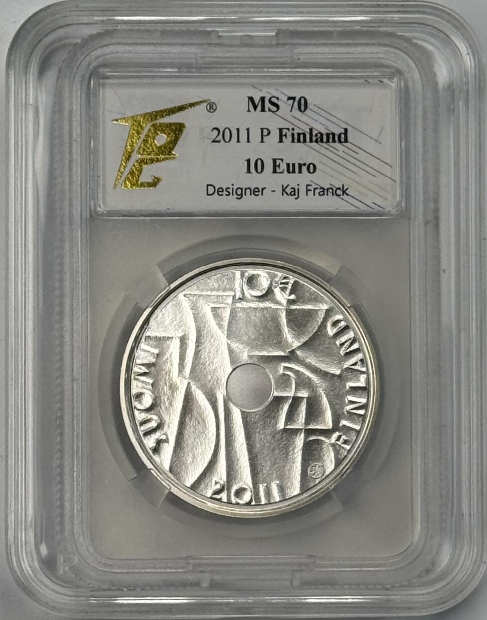 S&S Numismatic世界钱币-拍卖 第120期  芬兰2011年 设计师-卡伊·弗兰克 10欧元纪念银币 25.5克925银 TQG MS70