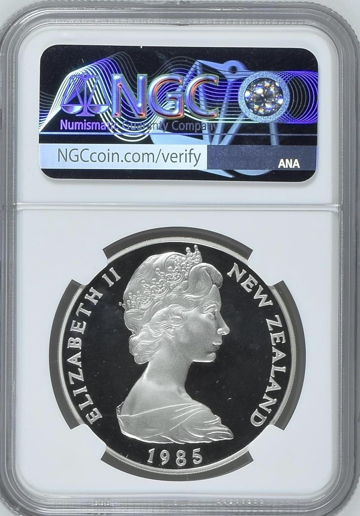 S&S Numismatic世界钱币-拍卖 第120期  新西兰1985年 本地鸟类保护-黑长脚鹬 1新元精制纪念银币 27.22克925银 NGC PF69UC