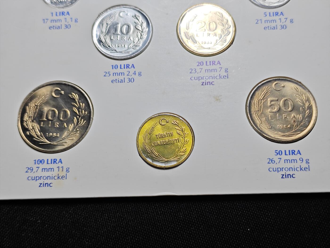 KK钱币收藏小铺  第400期  百期特拍（四拍之四）2月预留时间 周末发货  1984土耳其大小面值清年一套 官方发行！带土耳其造币厂纪念章 少见！