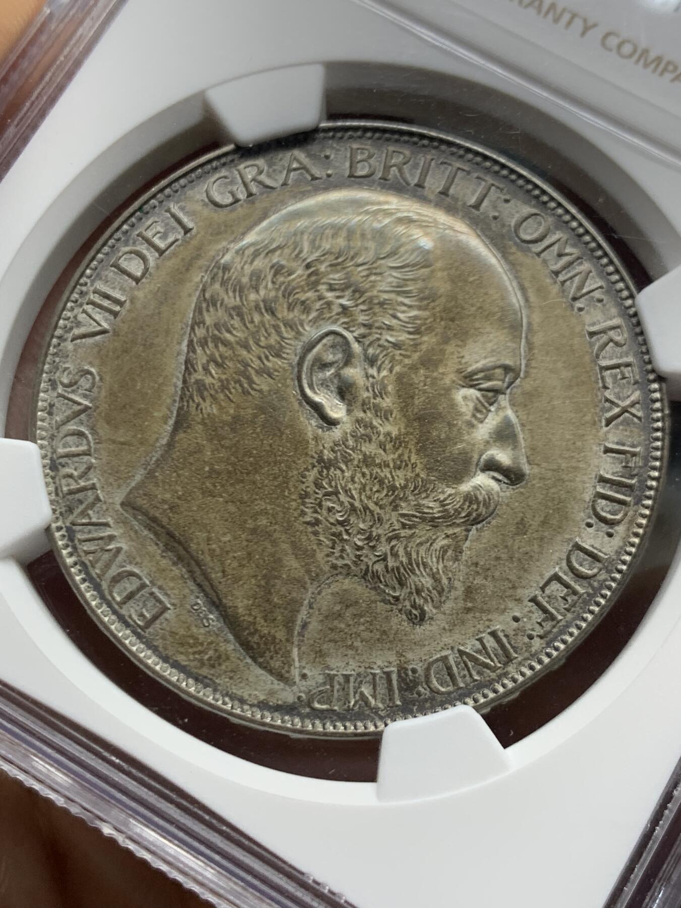 《竞宝斋》第464场 周日，周一，周二，3场连拍 （全场包邮）欢迎送拍 NGC PF61 英国 1902年 马剑克朗  爱德华七世 银币